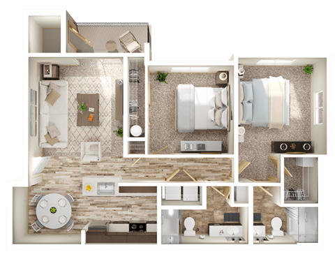 Floor plan for 2 beds, 2 baths, 1112 sqft