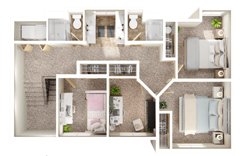 Floor plan for 5 beds, 3 baths, 1593 sqft