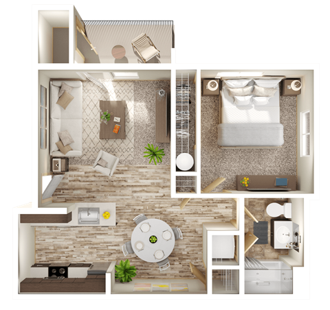 Floor plan for 1 bed, 1 bath, 794 sqft