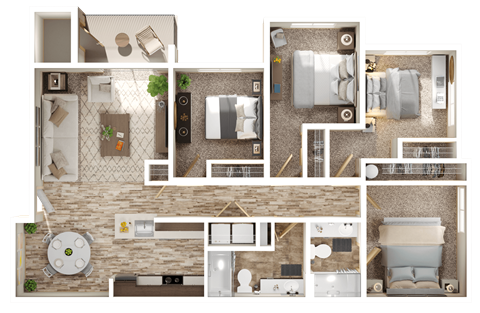 Floor plan for 4 beds, 2 baths, 1331 sqft