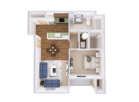Floor plan for 1 bed, 1 bath, 814 sqft