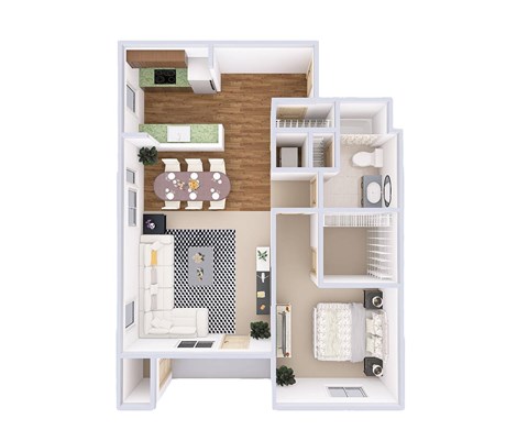 Floor plan for 1 bed, 1 bath, 970 sqft