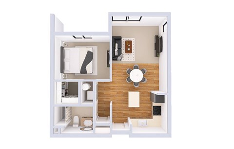 Floor plan for 1 bed, 1 bath, 882 sqft