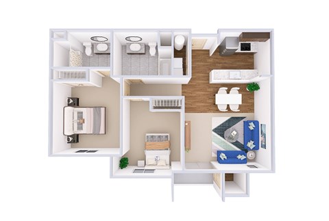 Floor plan for 2 beds, 2 baths, 1062 sqft