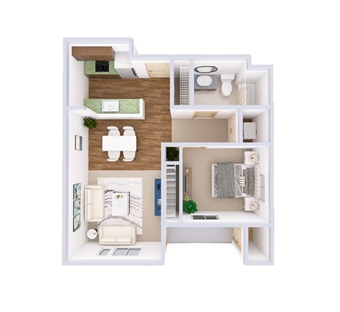 Floor plan for 1 bed, 1 bath, 802 sqft