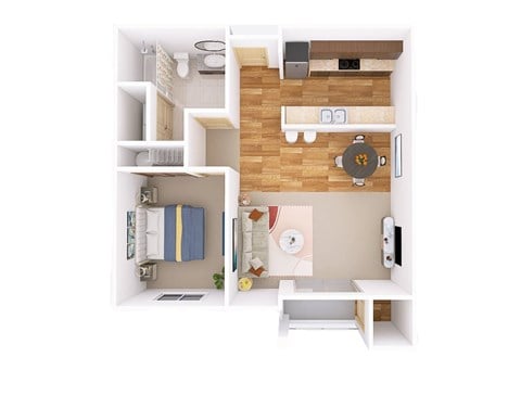 Floor plan for 1 bed, 1 bath, 838 sqft