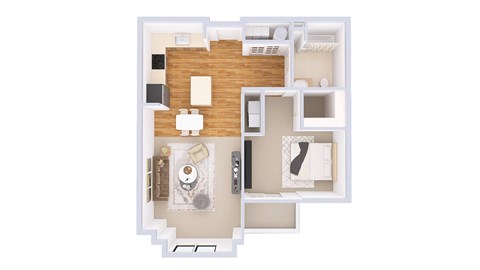 Floor plan for 1 bed, 1 bath, 902 sqft
