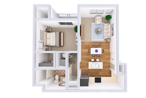 Floor plan for 1 bed, 1 bath, 870 sqft