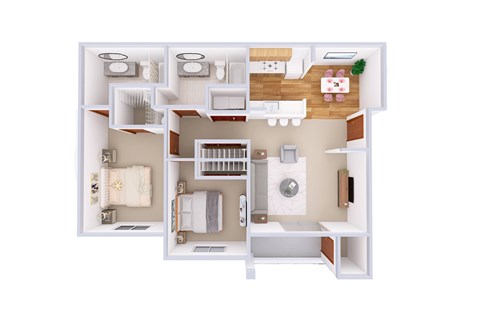 Floor plan for 2 beds, 2 baths, 1057 sqft