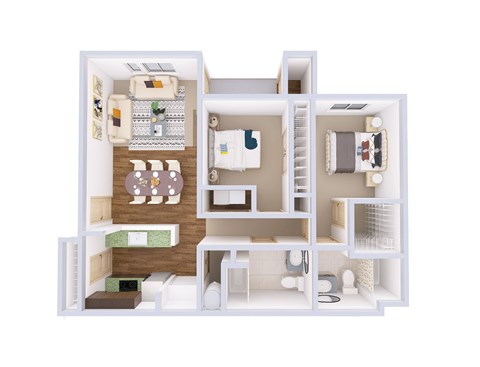 Floor plan for 2 beds, 2 baths, 1105 sqft