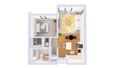Floor plan for 1 bed, 1 bath, 811 sqft