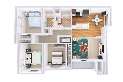 Floor plan for 3 beds, 2 baths, 1121 sqft