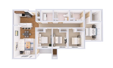 Floor plan for 4 beds, 2 baths, 1551 sqft