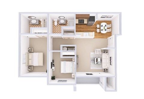Floor plan for 2 beds, 2 baths, 1114 sqft