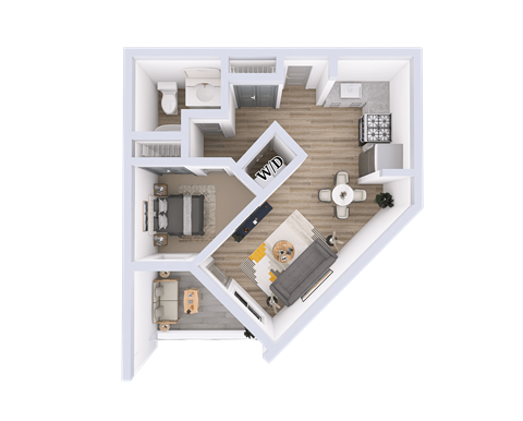 Floor plan for 1 bed, 1 bath, 726 sqft