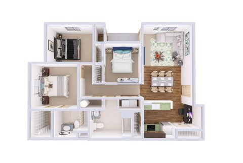 Floor plan for 3 beds, 2 baths, 1284 sqft
