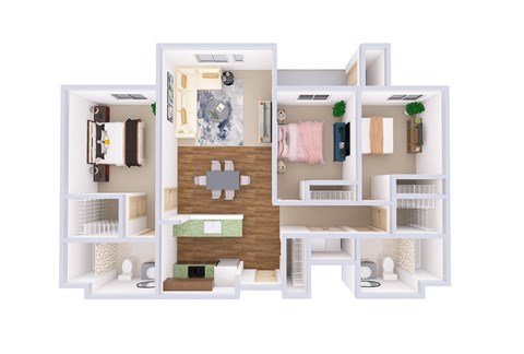 Floor plan for 3 beds, 2 baths, 1304 sqft