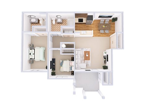Floor plan for 2 beds, 2 baths, 1231 sqft