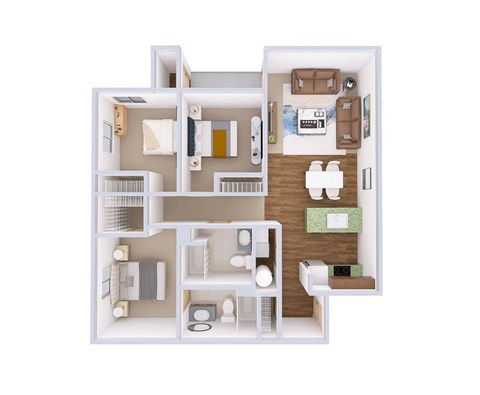 Floor plan for 3 beds, 2 baths, 1204 sqft