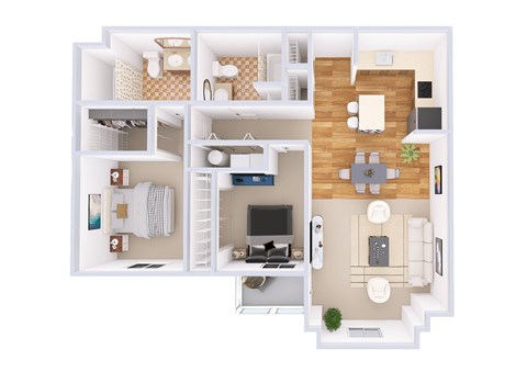 Floor plan for 2 beds, 2 baths, 1101 sqft