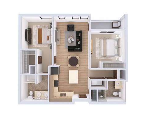 Floor plan for 2 beds, 2 baths, 1048 sqft