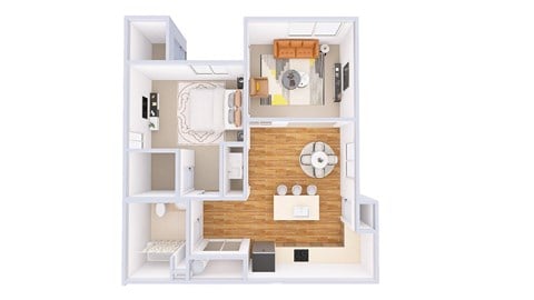 Floor plan for 1 bed, 1 bath, 870 sqft