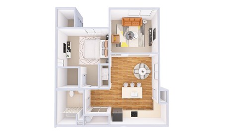 Floor plan for 1 bed, 1 bath, 870 sqft