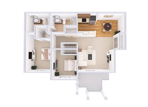 Floor plan for 2 beds, 2 baths, 1231 sqft