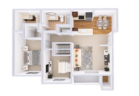 Floor plan for 2 beds, 2 baths, 973 sqft