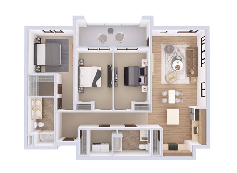 Floor plan for 3 beds, 2 baths, 1380 sqft