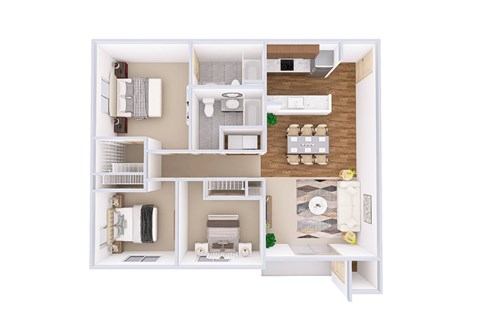 Floor plan for 3 beds, 2 baths, 1138 sqft