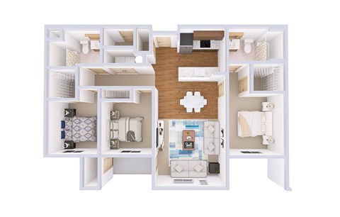 Floor plan for 3 beds, 2 baths, 1331 sqft