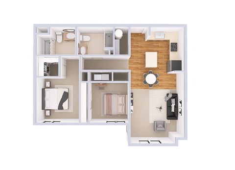Floor plan for 2 beds, 2 baths, 1101 sqft
