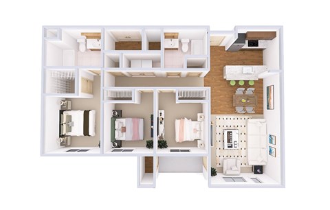 Floor plan for 3 beds, 2 baths, 1276 sqft