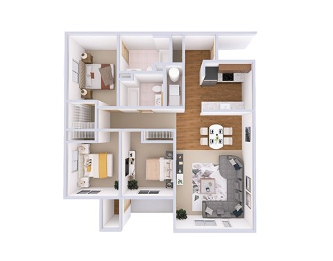Floor plan for 3 beds, 2 baths, 1241 sqft