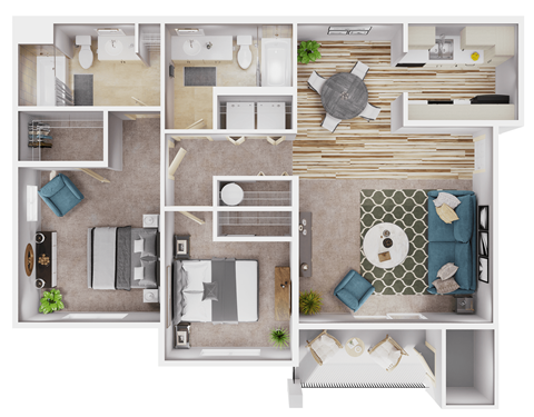 Floor plan for 2 beds, 2 baths, 1085 sqft