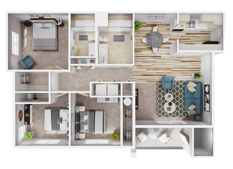 Floor plan for 3 beds, 2 baths, 1223 sqft