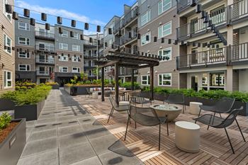 Outdoor patio with table and chairs