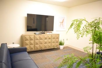 Media room, theater seating with tv