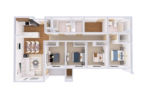 Floor plan for 4 beds, 2 baths, 1543 sqft