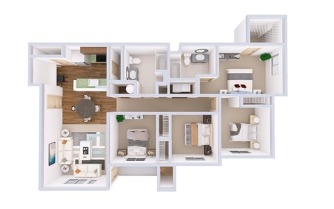 Floor plan for 4 beds, 2 baths, 1444 sqft