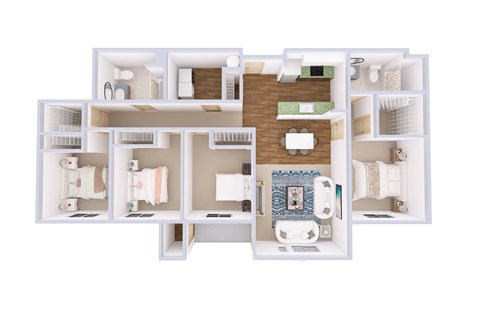 Floor plan for 4 beds, 2 baths, 1509 sqft