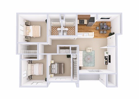 Floor plan for 3 beds, 2 baths, 1269 sqft