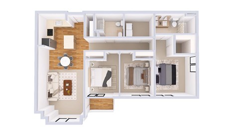 Floor plan for 3 beds, 2 baths, 1339 sqft