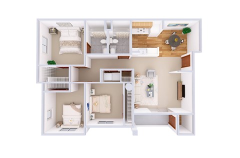 Floor plan for 3 beds, 2 baths, 1207 sqft