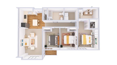 Floor plan for 3 beds, 2 baths, 1339 sqft