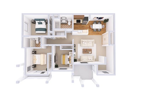 Floor plan for 3 beds, 2 baths, 1269 sqft