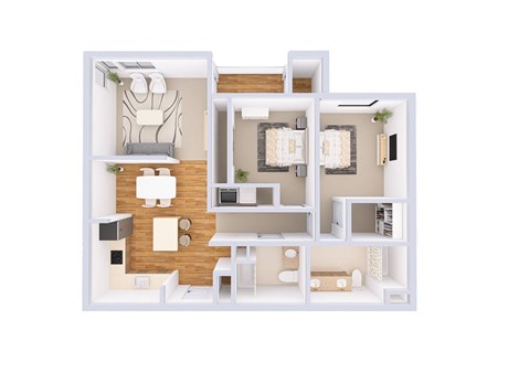 Floor plan for 2 beds, 2 baths, 1127 sqft