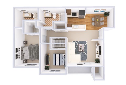 Floor plan for 2 beds, 2 baths, 994 sqft