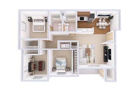 Floor plan for 3 beds, 2 baths, 1363 sqft